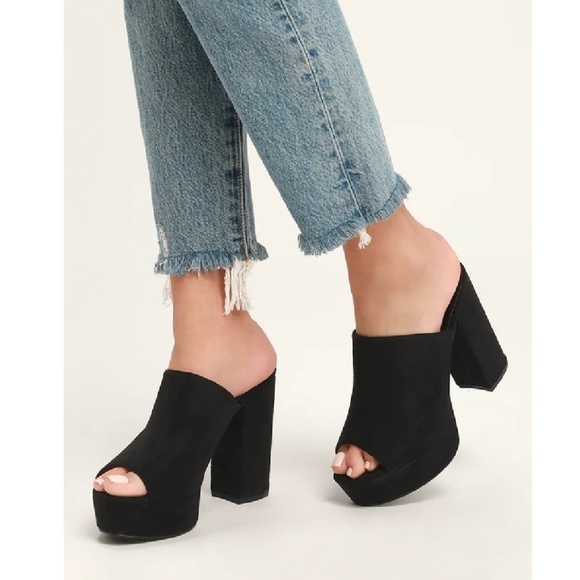 black platform mules